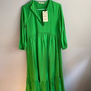 Green Zara midi dress, new with tags